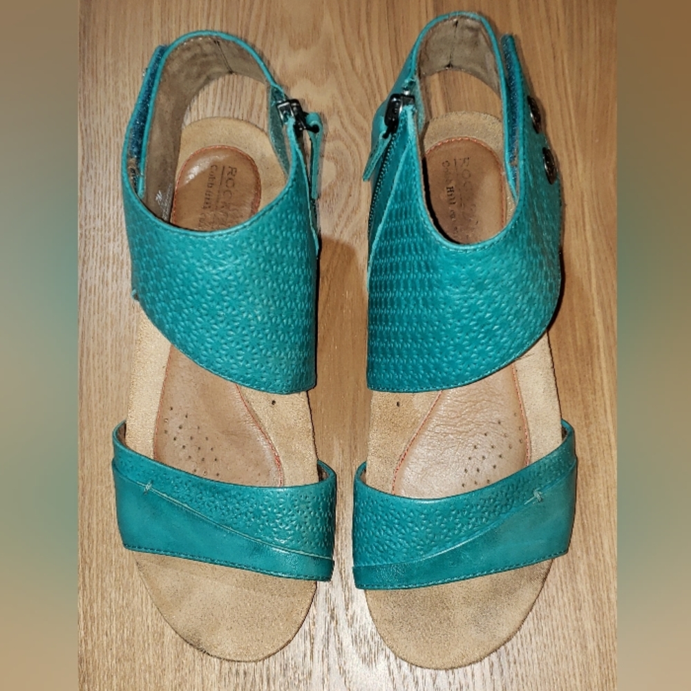 Club Hill by Rockport Wedge Sandals, 7M, Turquoise